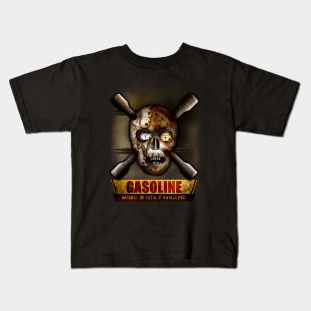 Hotrod Gasoline Skull Kids T-Shirt by hardtbonez